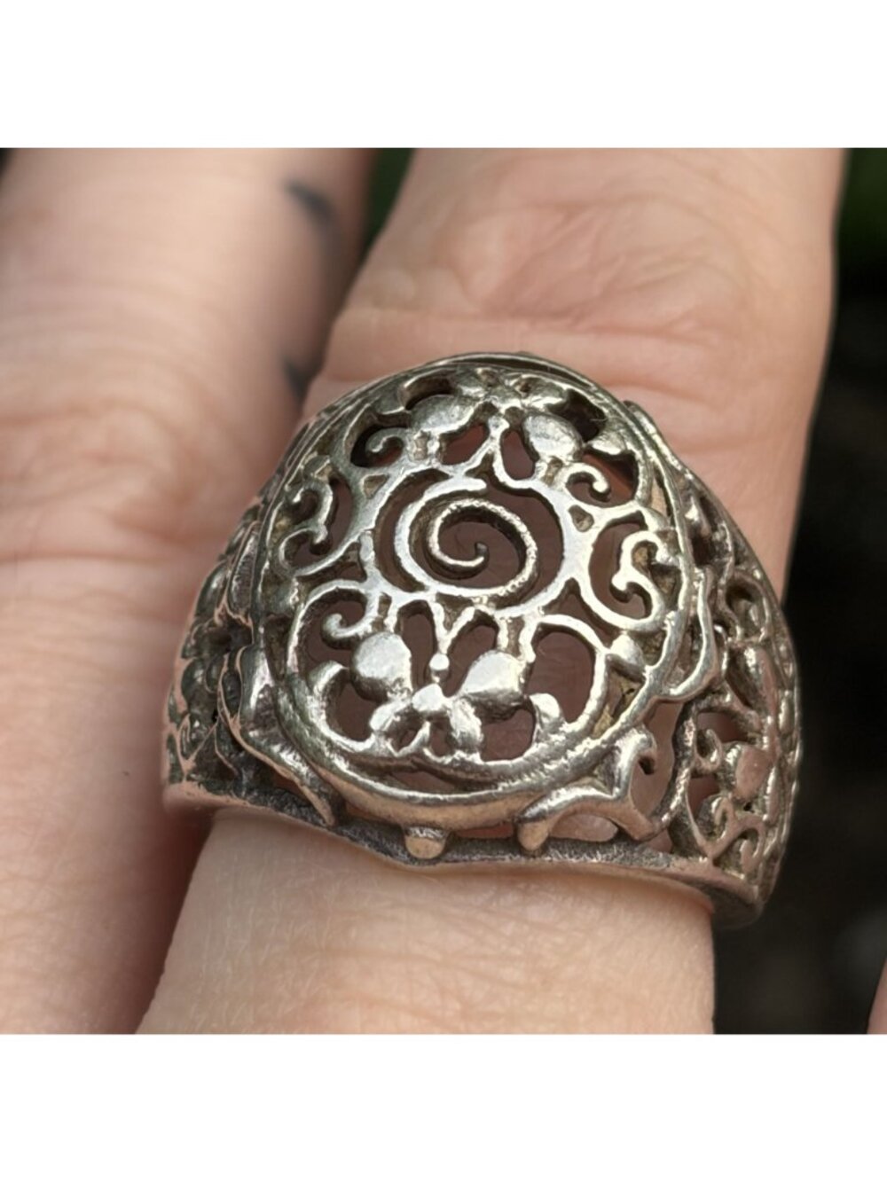 Sterling Silver 6.5 Butterfly Spiral Openwork Dome Statement Ring Boho Vintage - Picture 3 of 16